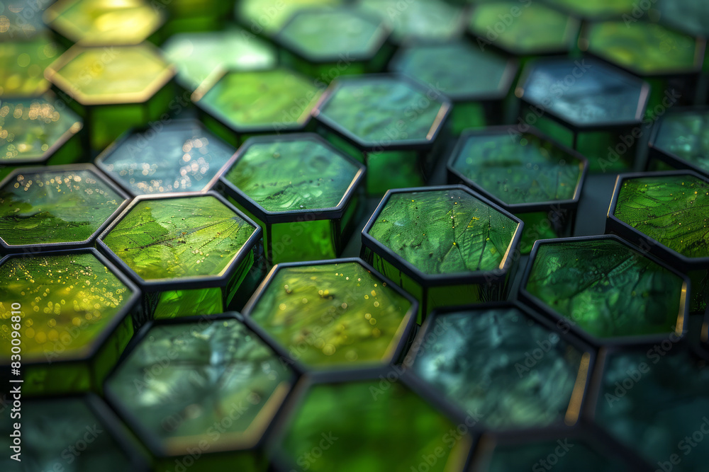 Aufkleber artistic depiction of a green table with black hexagonal pockets, creating a modern, abstract look,