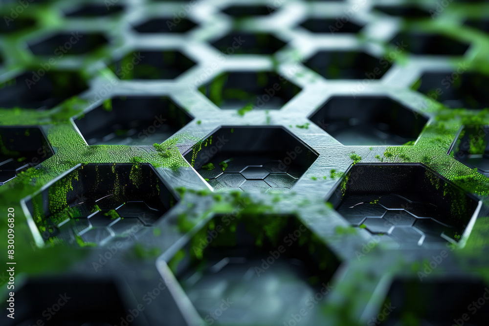 Aufkleber artistic depiction of a green table with black hexagonal pockets, creating a modern, abstract look,