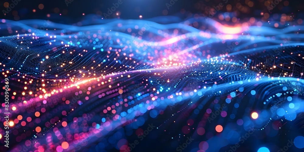 Poster abstract digital network and data flow visualization in technology theme. concept technology, data v