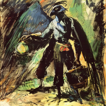 Aarakocra Sorcerer with Magical Orb in Oil Paint Style Gen AI