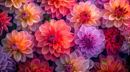 Obraz premium Colorful Dahlia Flower Pattern in Full Bloom - AI Generative