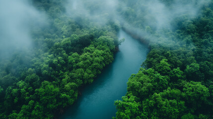 A forest with a river running through it