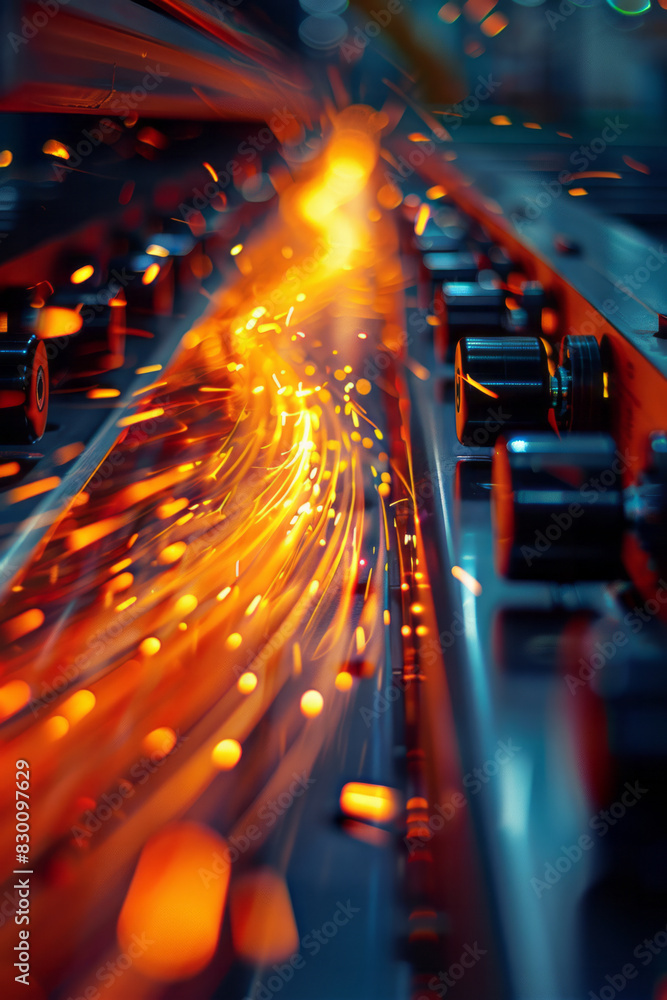 Poster Artistic depiction of a foosball game with dynamic light trails following the ball, creating a sense of speed and excitement,