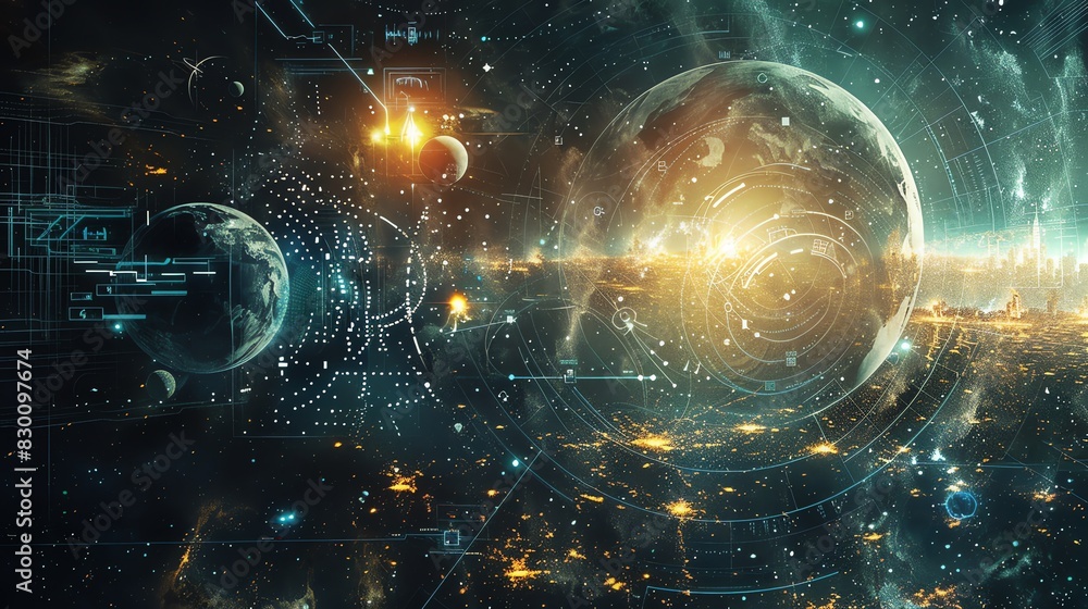 Poster system projections background featuring futuristic tech visuals