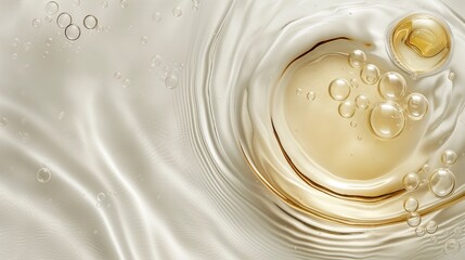 top view of pure natural oil with bubble, jojoba , coconut cold pressed oil 