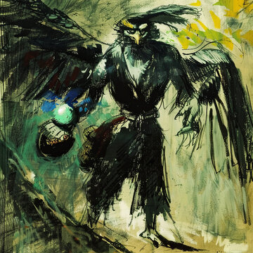 Aarakocra Sorcerer with Magical Orb in Oil Paint Style Gen AI