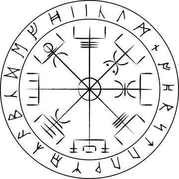 Vegvisir symbole viking avec runes nordique