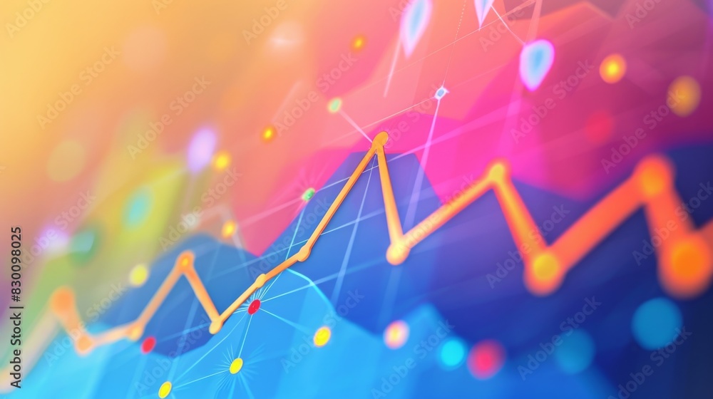 Wall mural A colorful line graph trending upwards, symbolizing growth and success in business or finance.