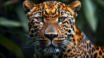 Obraz premium Focused Leopard Stare in Dense Jungle - AI Generative