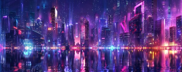 Fototapeta premium A futuristic neon-lit cityscape.