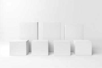 Collection of white empty carton boxes isolated