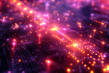 Obraz premium A computer chip with a purple background and a pinkish glow