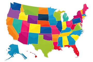 map of the united states with each state colored in different vibrant colors