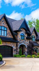 a newly-built home exuding luxury, boasting modern aesthetics, ample space, and the convenience of a two-car garage.