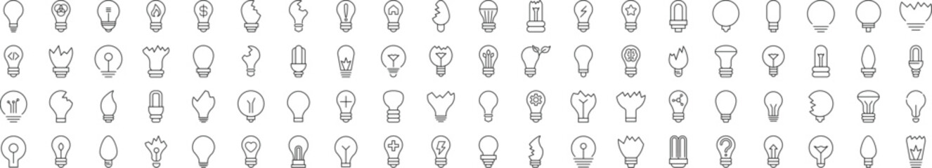 Fototapeta premium Collection of Signs of Lightbulbs. Suitable for books, stores, shops. Editable stroke in minimalistic outline style. Symbol for design