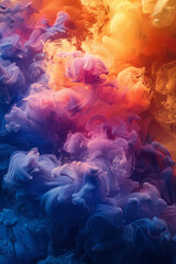 Obraz premium Illustration of a human body breaking apart into fluid segments, each segment merging into a sea of swirling colors,