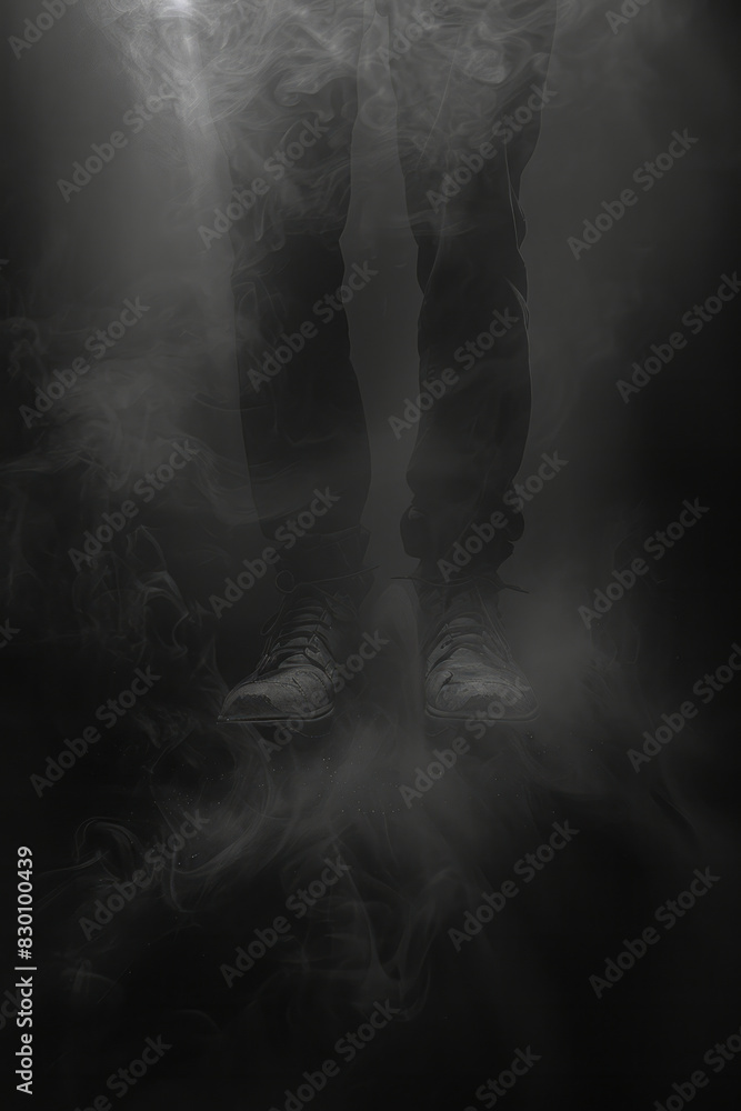 Poster artistic rendering of a human body with dark mist creeping up from the feet, engulfing the body and 
