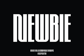 Modern strong condensed alphabet display font vector. Newbie sans serif typeface