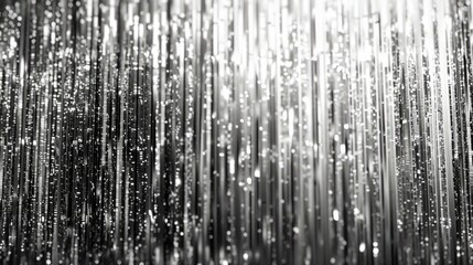 shiny silver tinsel curtains. reflect light, creating a shine or shine effect