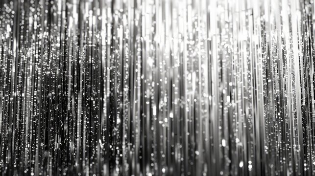 shiny silver tinsel curtains. reflect light, creating a shine or shine effect