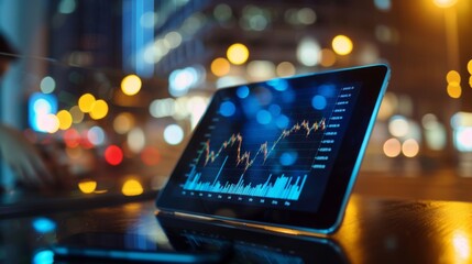 A digital tablet displaying a stock market graph with fluctuating trends, depicting the dynamic nature of financial markets.