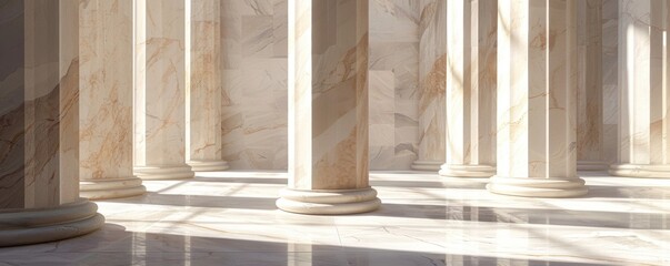 Minimalist Greek columns crafted from white marble.