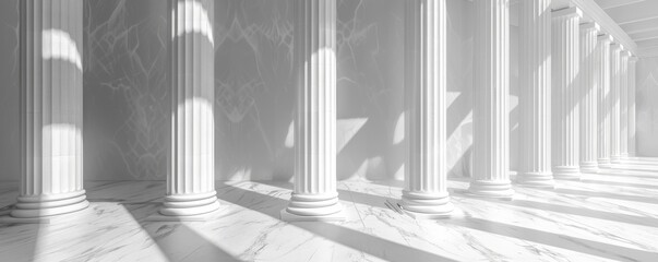Minimalist Greek columns crafted from white marble.