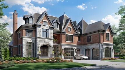 Obraz premium a newly-built home exuding luxury, boasting modern aesthetics, ample space, and the convenience of a two-car garage.