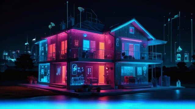 The concept of system intelligent control in housing is depicted in the looping smart home technology banner against a blue neon backdrop.