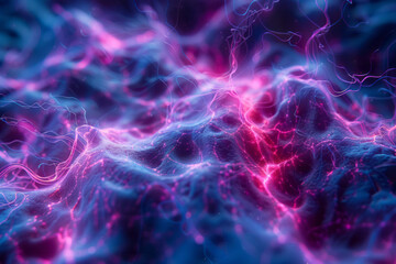 Obraz premium Image of a brain with vibrant neural pathways in purple and blue, gradually turning gray and black, highlighting cognitive decline,