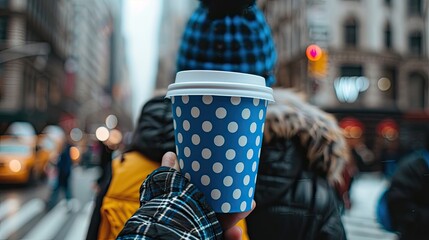 a cup mockup creatively placed in a bustling public space, blending seamlessly into the urban environment while catching the eye of passersby.