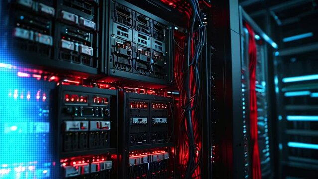 Hosting equipment and server technologies are integrated into the infrastructure of the server room.