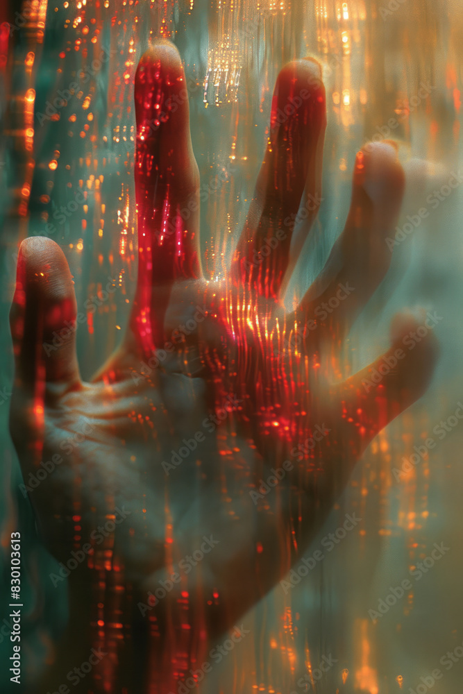 Poster image of a hand with blurred edges and erratic red and gray lines, symbolizing loss of dexterity and