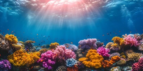 Vibrant coral reef in Mediterranean Sea paradise: A captivating underwater scene. Concept Underwater Photography, Coral Reef Ecosystem, Mediterranean Sea, Marine Conservation, Biodiversity