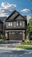 a newly-built home exuding luxury, boasting modern aesthetics, ample space, and the convenience of a two-car garage.