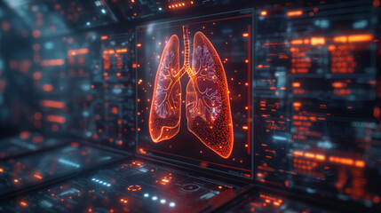 Obraz premium A computer screen shows a red and orange lung