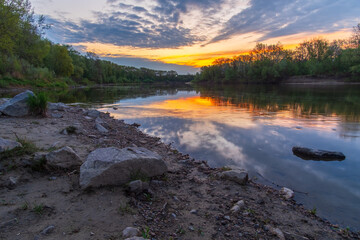 amazing sunset over the lake