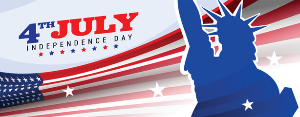 4th of july american independence day banner, background, illustration with usa flag and statue of liberty. Vector design.  © MimiAhmed