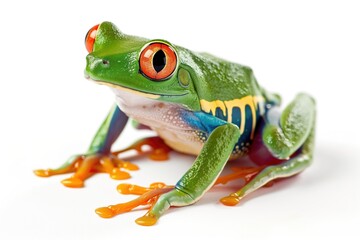 Fototapeta premium Vibrant Red-Eyed Tree Frog on White Background