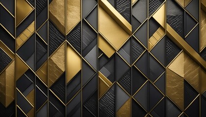 luxurious pattern of squares and rectangles, elegant and contemporary, interior Black and gold geometric wall covering Black and gold geometric design for walls