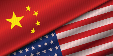 Flag of china and usa side by side, concept of Conflict relations between countries, trade war, diplomacy, etc. Vector illustration.
