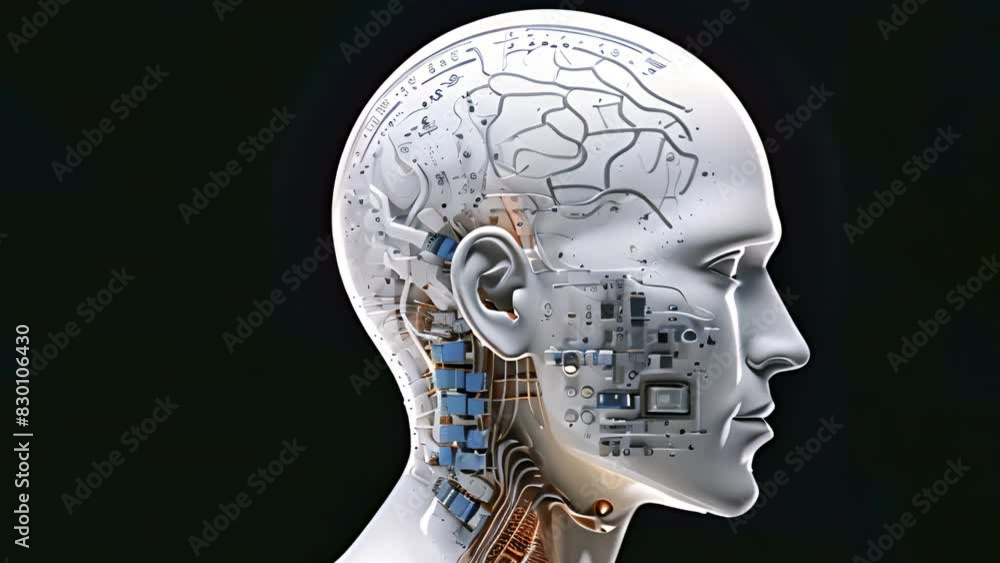 Poster A man's head is shown with a computer chip in it