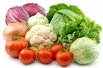 Fresh Vegetables on White Background, Healthy and Nutritious, Vibrant and Delicious, High Key Photography