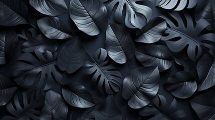 Obraz premium A black and white photo of leaves with a dark background