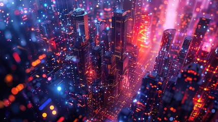 Obraz premium science and technology background featuring a futuristic cityscape bathed in the glow of neon lights
