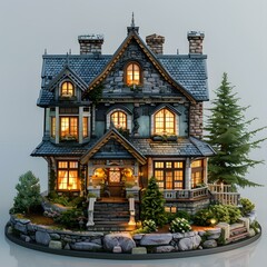 Fototapeta premium Exquisite detailed miniature stone cottage with a slate roof
