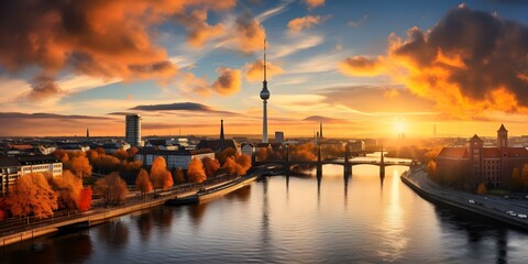 Photograph the Iconic Fernsehturm Tower in Berlin at Sunset for Unforgettable Pictures. Concept Berlin Fernsehturm Tower, Sunset Photography, Iconic Landmark, Majestic Skyline,getView, - Powered by Adobe