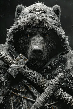 Fantasy Bugbear Raider Character with Rugged Fur and Large Mace in Stealthy Movement Gen AI