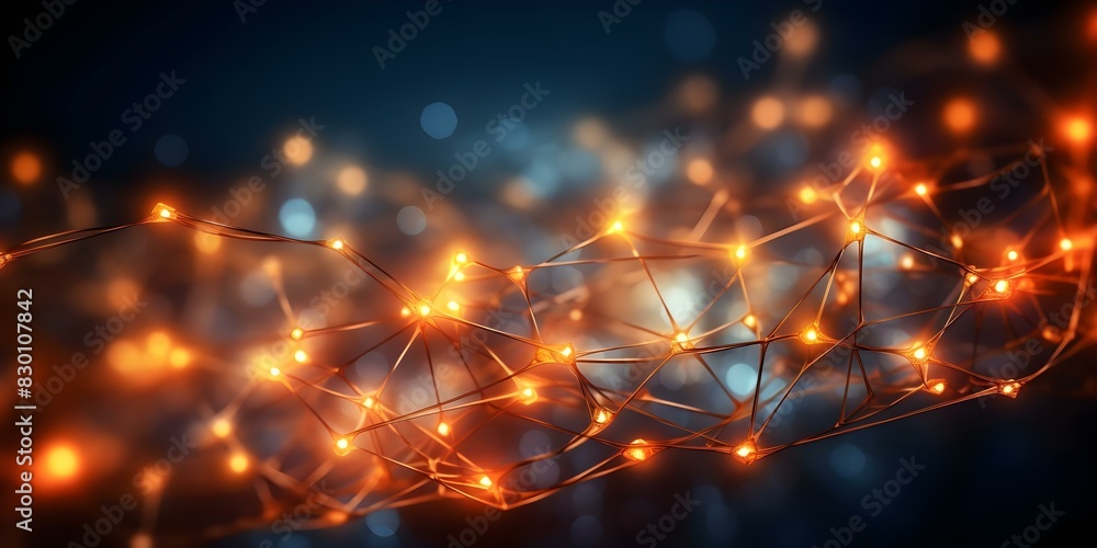 Poster digital nodes connected by glowing threads showcasing the interconnectedness of devices in the inter