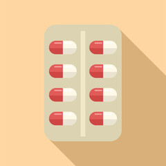 Graphic illustration of red and white capsule pills in a convenient blister pack